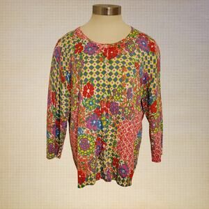 Talbots Patterned Lightweight Cardigan Women's XL Colorful Casual Layering Piece